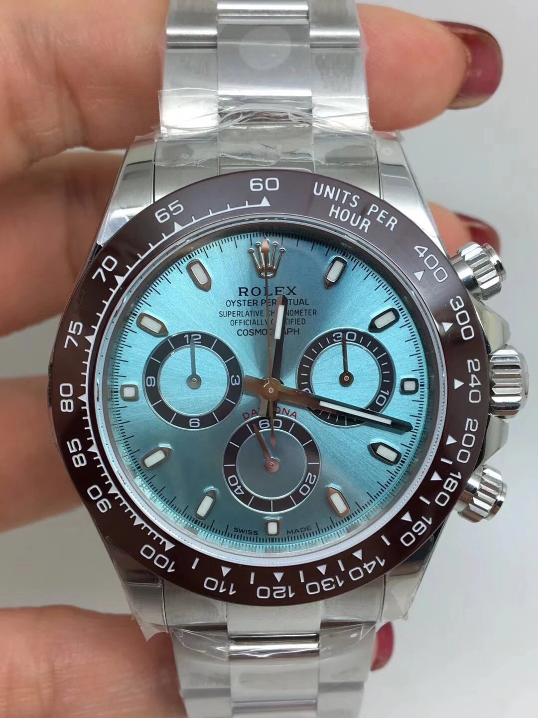Noob Replica Rolex Daytona Ice Blue Brown Ceramic Bezel