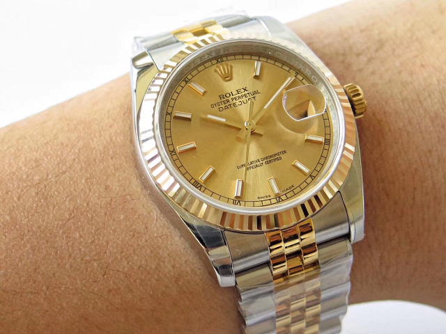 Replica Rolex 36mm Datejust Two Tone Wrist Shot