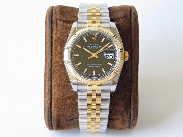 Replica Rolex Two Tone Datejust Black Dial