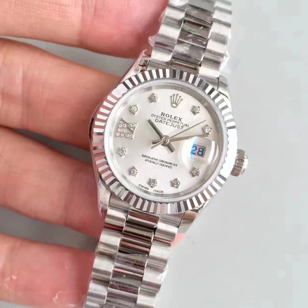 Stainless Steel 28mm Datejust Rolex Watch MOP White